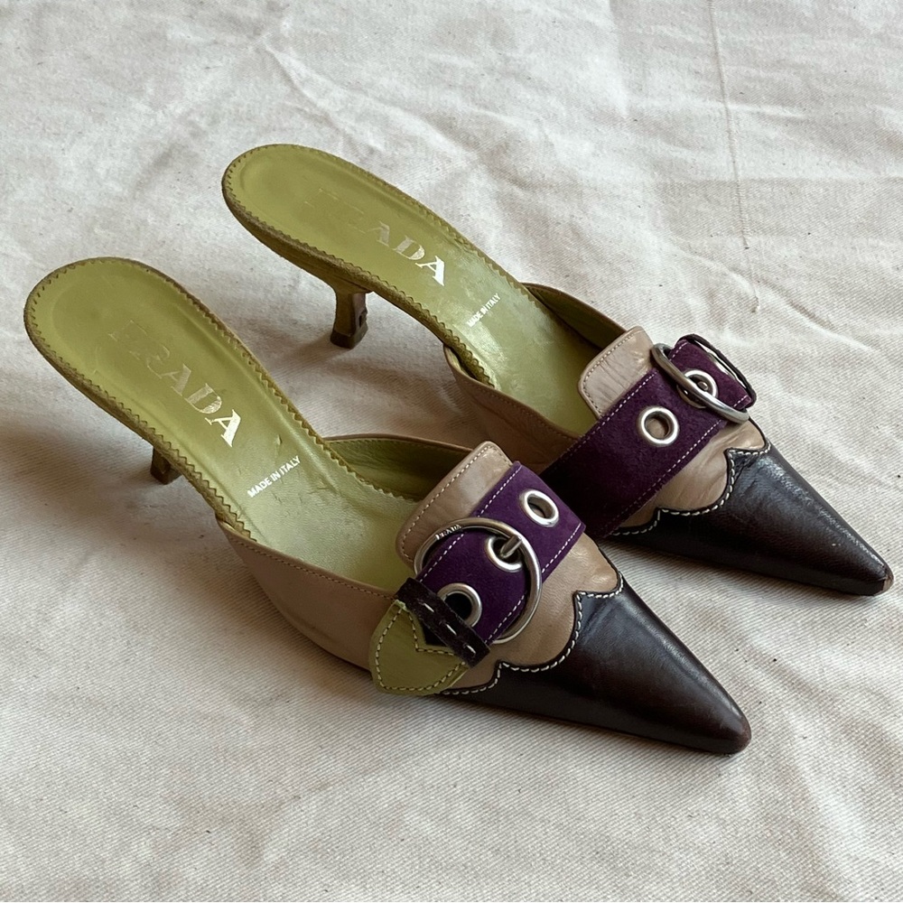 Vintage Prada Leather Buckle Mule